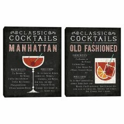 Master Piece Classic Cocktails Manhattan Old Fashioned Canvas Wall Art 2-piece Set