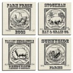 Master Piece Chickens Pig Rooster Sheep Canvas Wall Art 4-piece Set