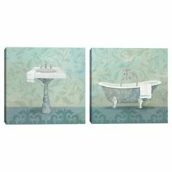 Master Piece Damask Bath Sink & Tub Canvas Wall Art 2-piece Set