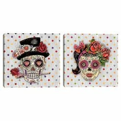 Master Piece Sugar Skull Dude & Sugar Skull Girl Canvas Wall Art 2-Piece Set