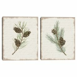 Master Piece Pine Cone Botanical I & Pine Cone Botanical II Canvas Wall Art 2-Piece Set