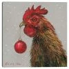 Master Piece Rooster With Red Christmas Ball Wall Decor