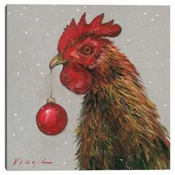 Master Piece Rooster With Red Christmas Ball Wall Decor
