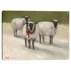 Master Piece Lambs With Wreath By M M Veazie Canvas Wall Art