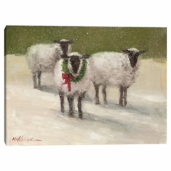 Master Piece Lambs With Wreath By M M Veazie Canvas Wall Art 1 Master Piece Lambs With Wreath By M M Veazie Canvas Wall Art