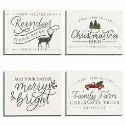 Master Piece Vintage Christmas III, Vintage Christmas Sign I, Vintage Christmas V & Vintage Christmas VII Canvas Wall Art 4-Piece Set